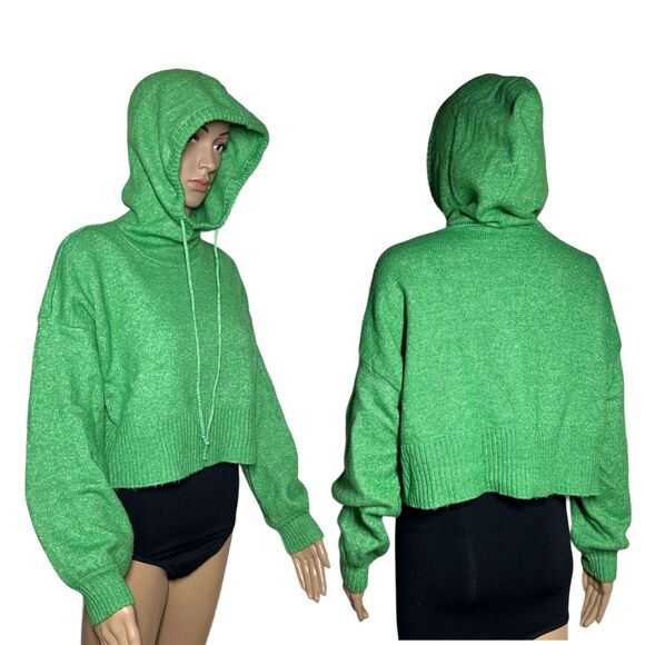 LA Hearts Cropped Boxy Knit Sweater Hoodie Women Size S Oversized Green Cottage - Picture 1 of 8
